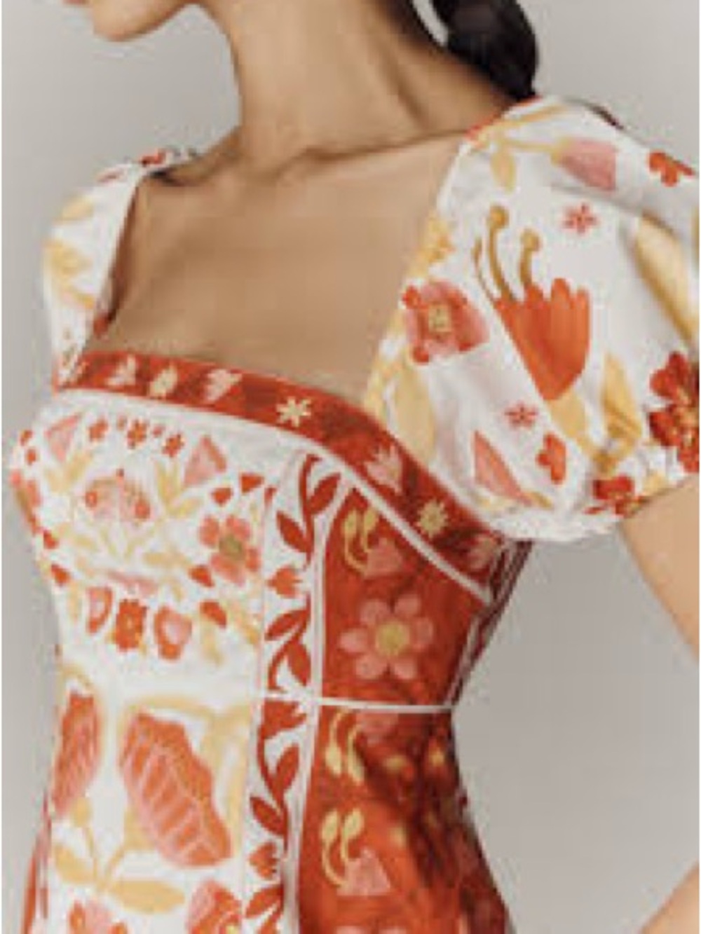 FARM Rio Coral and Cream Floral NWT Square-Neck Maxi Dress - Picture 5 of 8